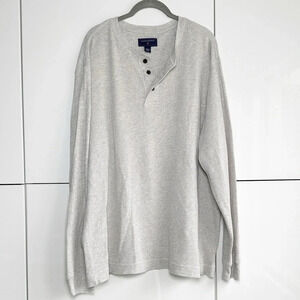 Saddlebred Waffle Knit Thermal Henley Shirt Gray Size Large 3 Button Long Sleeve